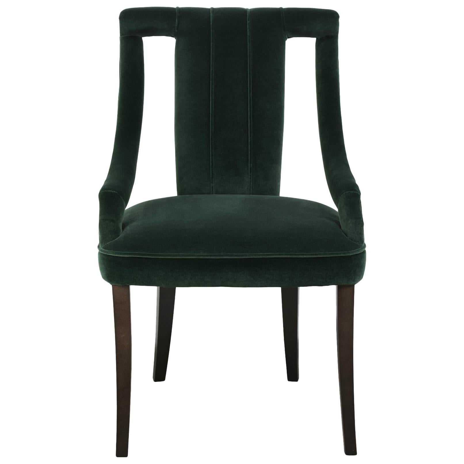 Modern Cayo Dining Chair in Cotton Velvet with Wood Legs by Brabbu For Sale