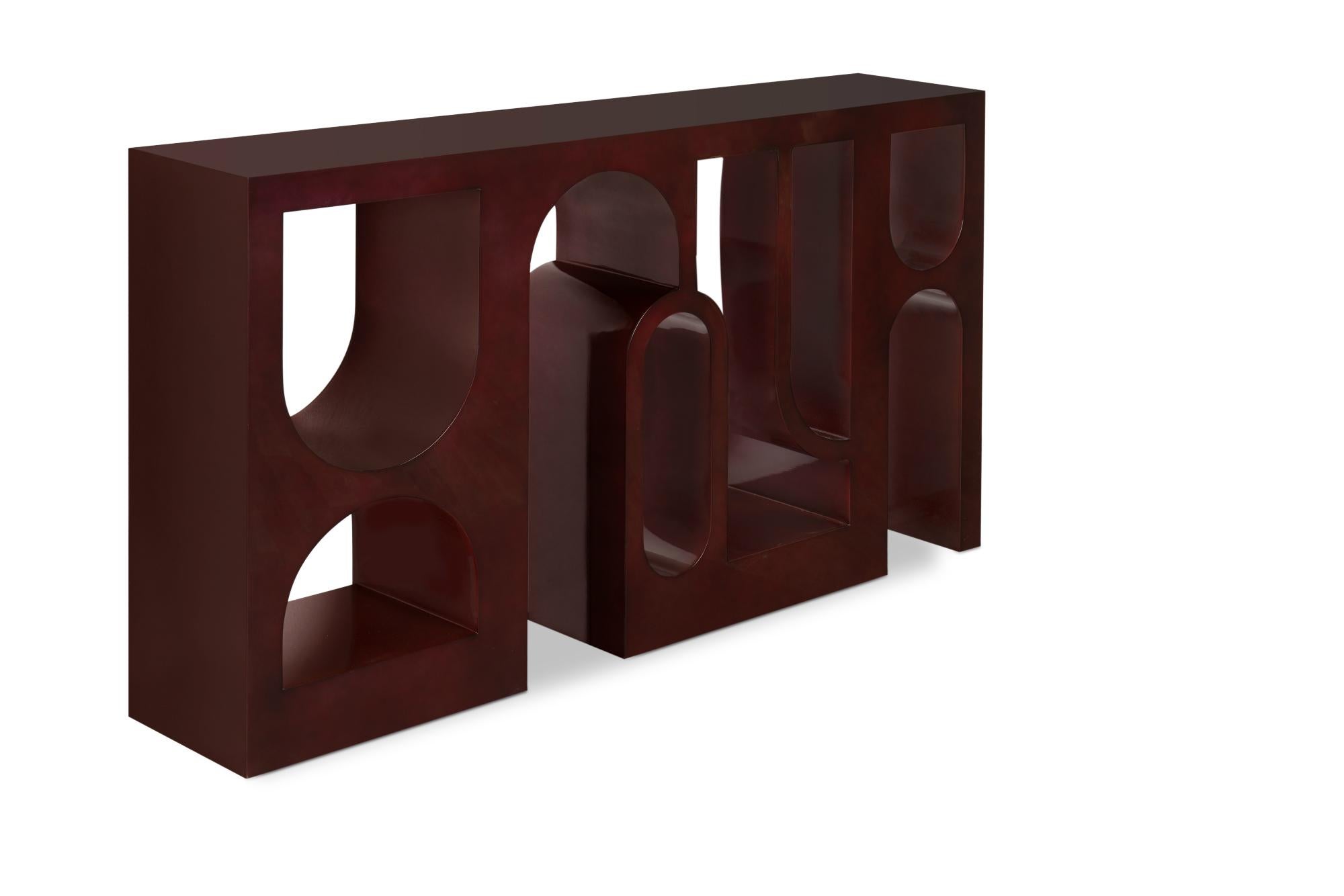 Mid-Century Modern Colosseum Console Table in Red Lacquer For Sale