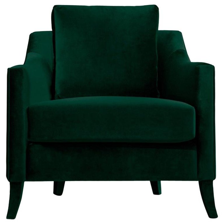 Brabbu Como Armchair in Forest Green Cotton Velvet For Sale at 1stdibs