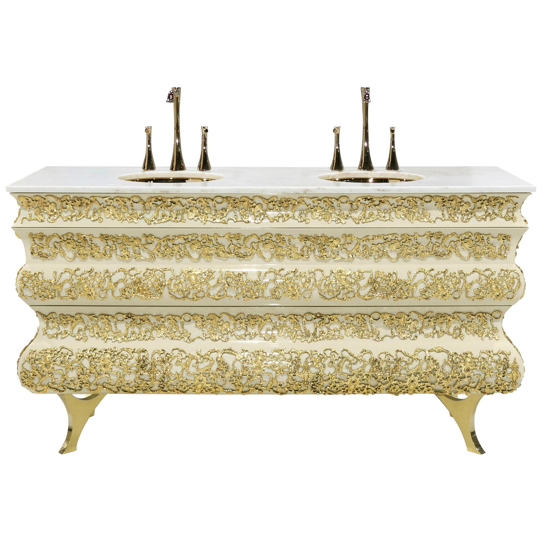 Crochet Washbasin in Brass and Marble by Maison Valentina For Sale