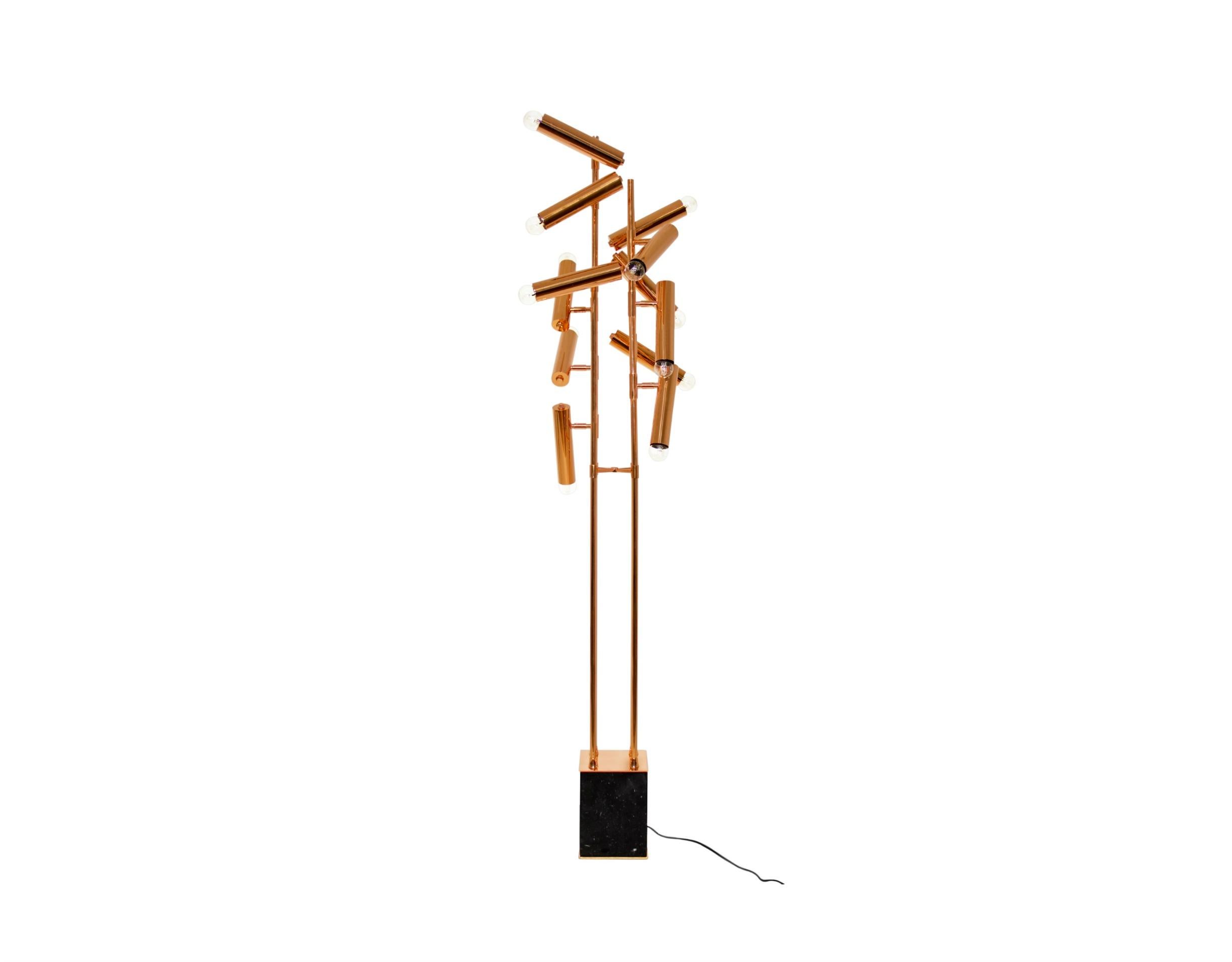 Mid-Century Modern Cypres Floor Lamp in Glossy Gold-Plated Brass with Marble Base by Brabbu For Sale