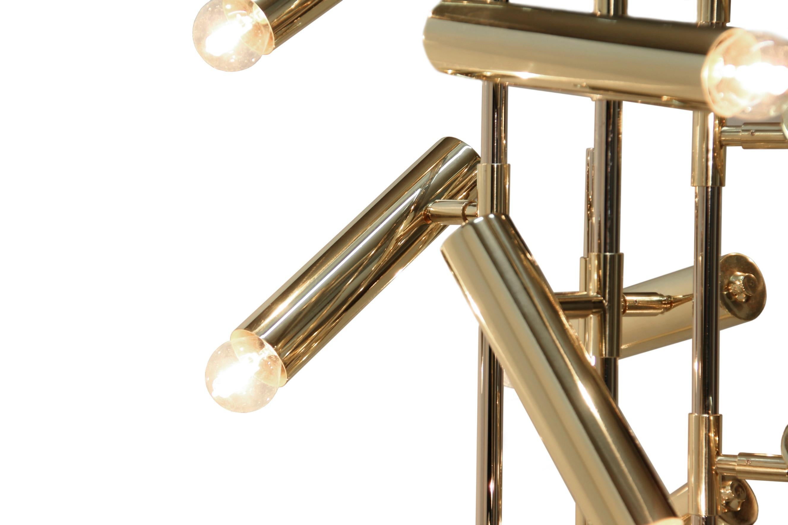 Portuguese Cypres Floor Lamp in Glossy Gold-Plated Brass with Marble Base by Brabbu For Sale