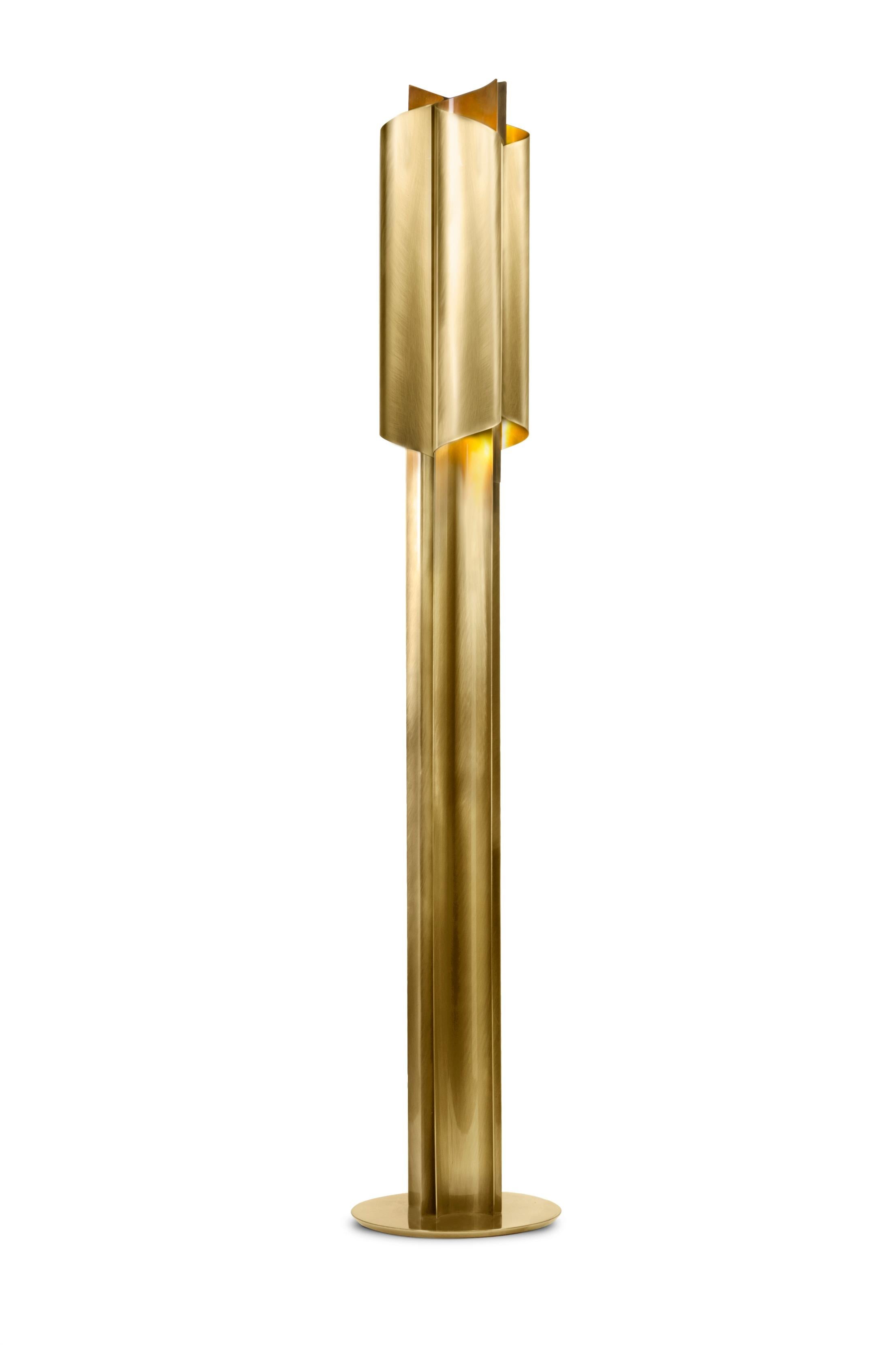 Contemporary Cyrus Floor Lamp in Polished Brass by Brabbu For Sale