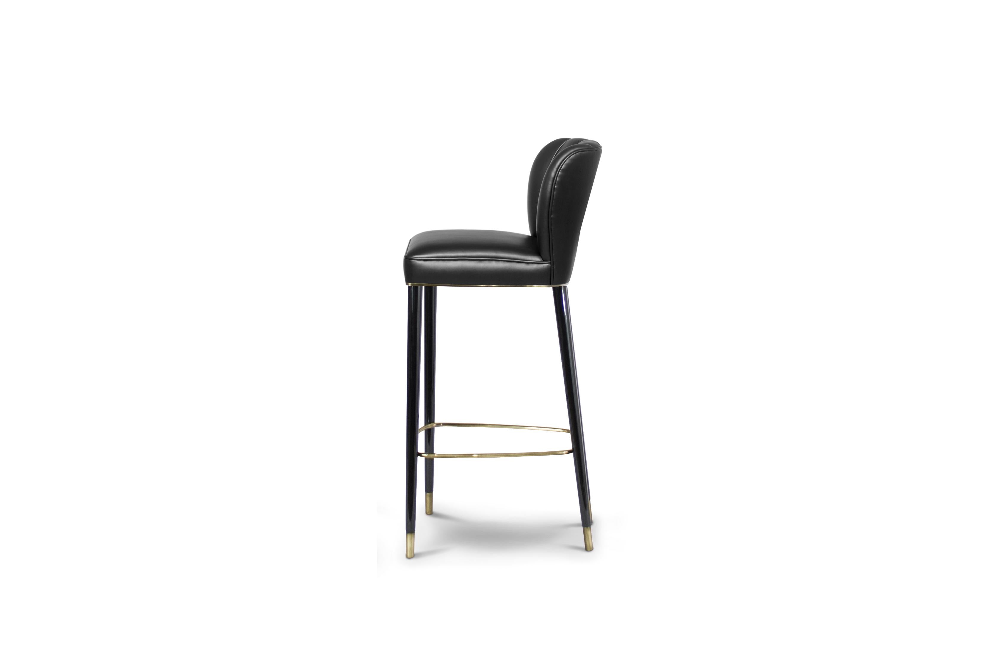 Mid-Century Modern Dalyan Bar Chair in Faux Leather with Polished Brass Detail For Sale