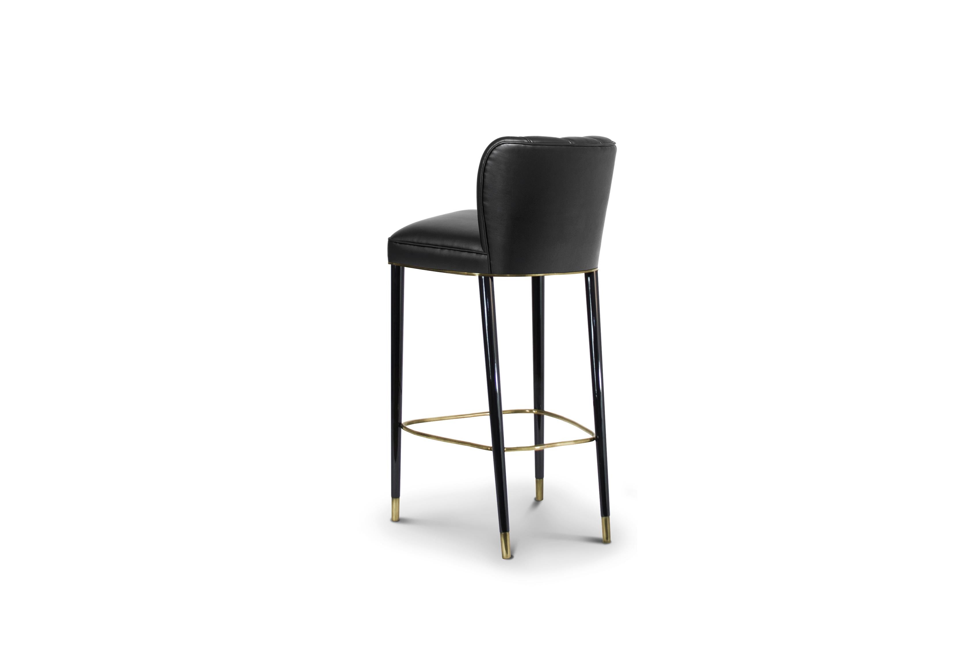 Portuguese Dalyan Bar Chair in Faux Leather with Polished Brass Detail For Sale