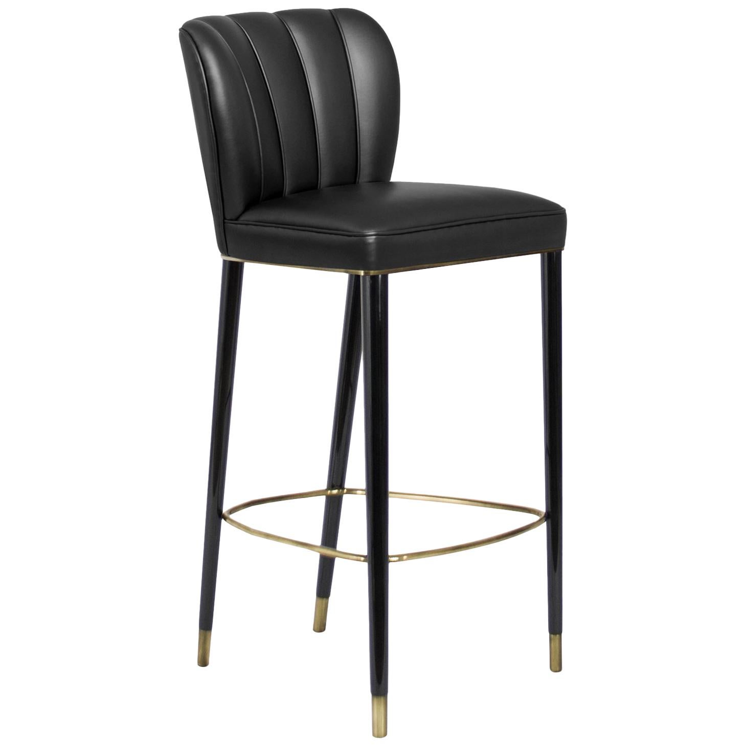 Dalyan Bar Chair in Faux Leather with Polished Brass Detail For Sale