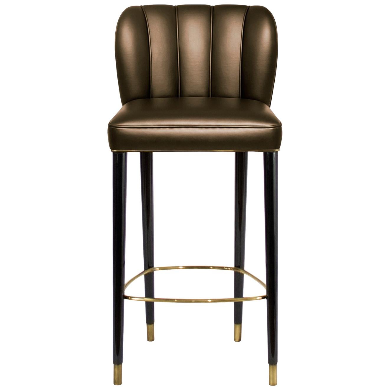 Dalyan Counter Stool in Faux Leather with Polished Brass Detail For Sale