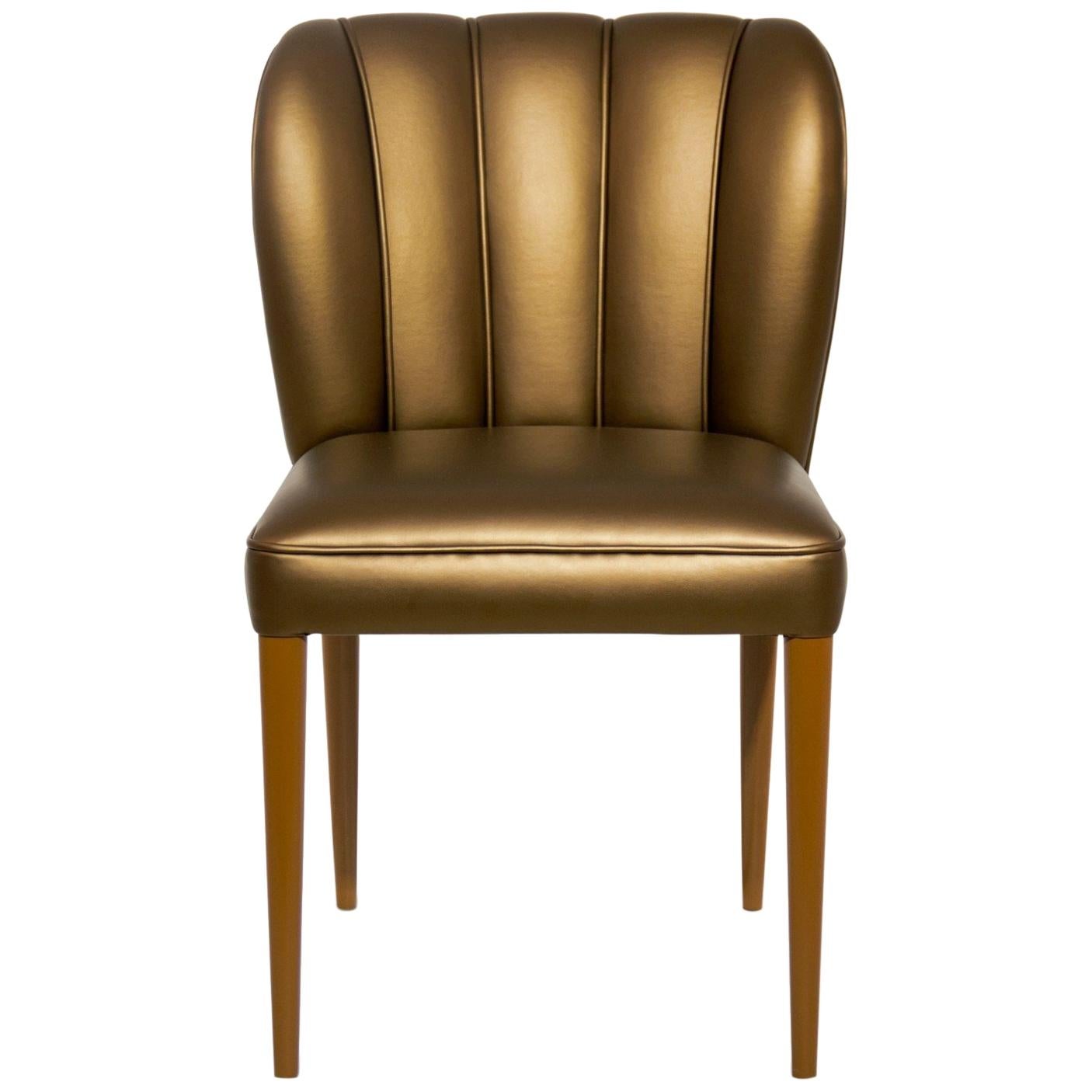 Modern Italian Leather Dining Chairs with Wooden Legs, Hand Made in