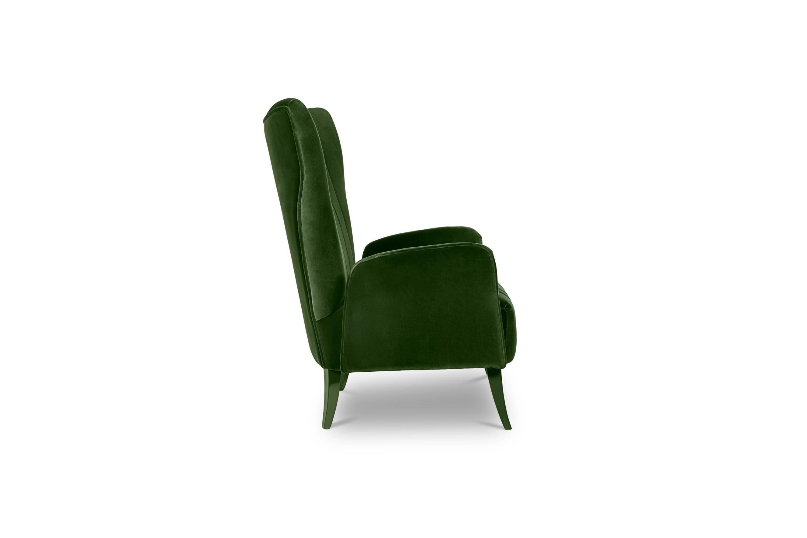 Modern Davis Armchair in Cotton Velvet With Matte Lacquered Legs For Sale