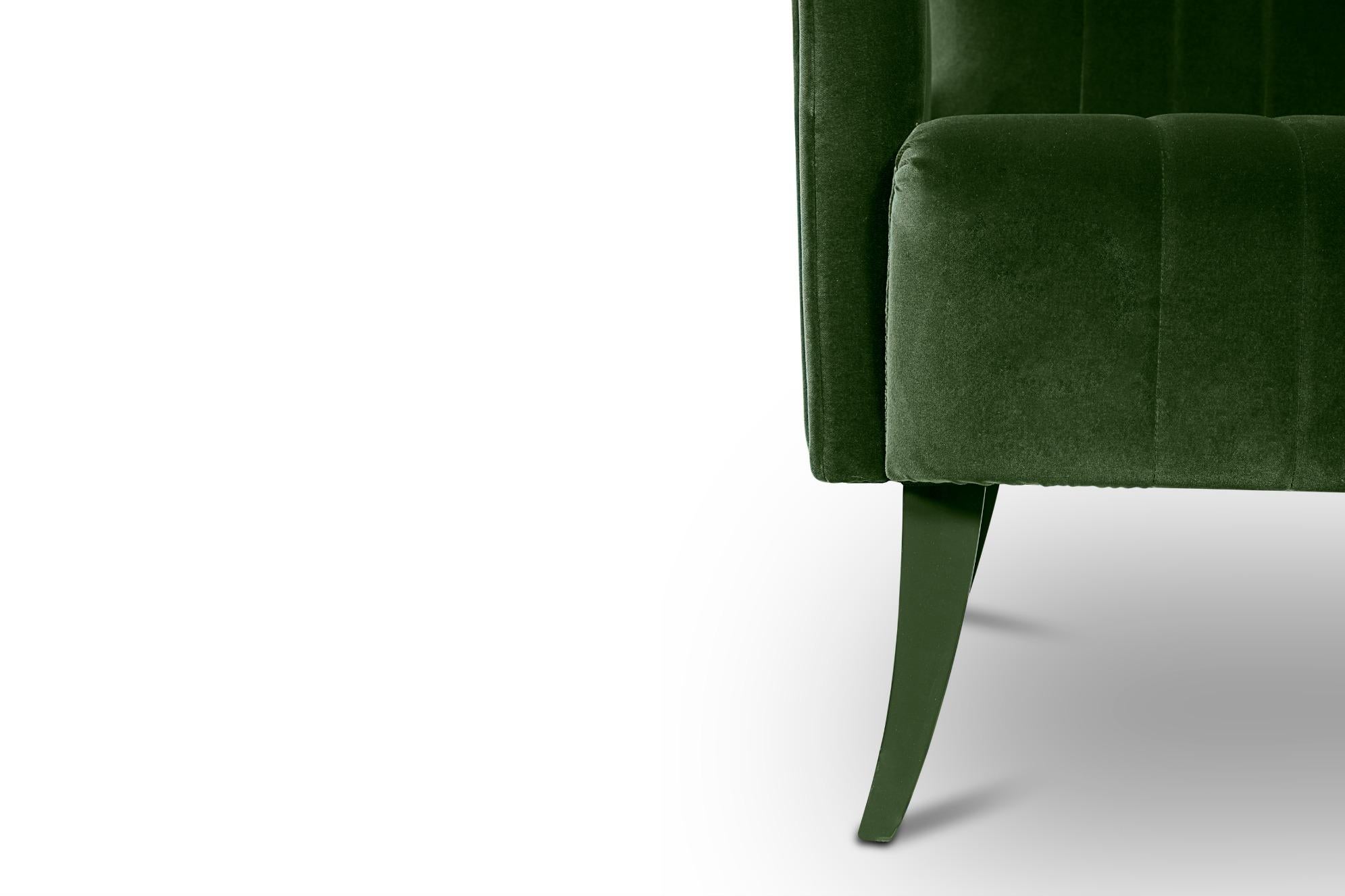 Portuguese Davis Armchair in Cotton Velvet With Matte Lacquered Legs For Sale