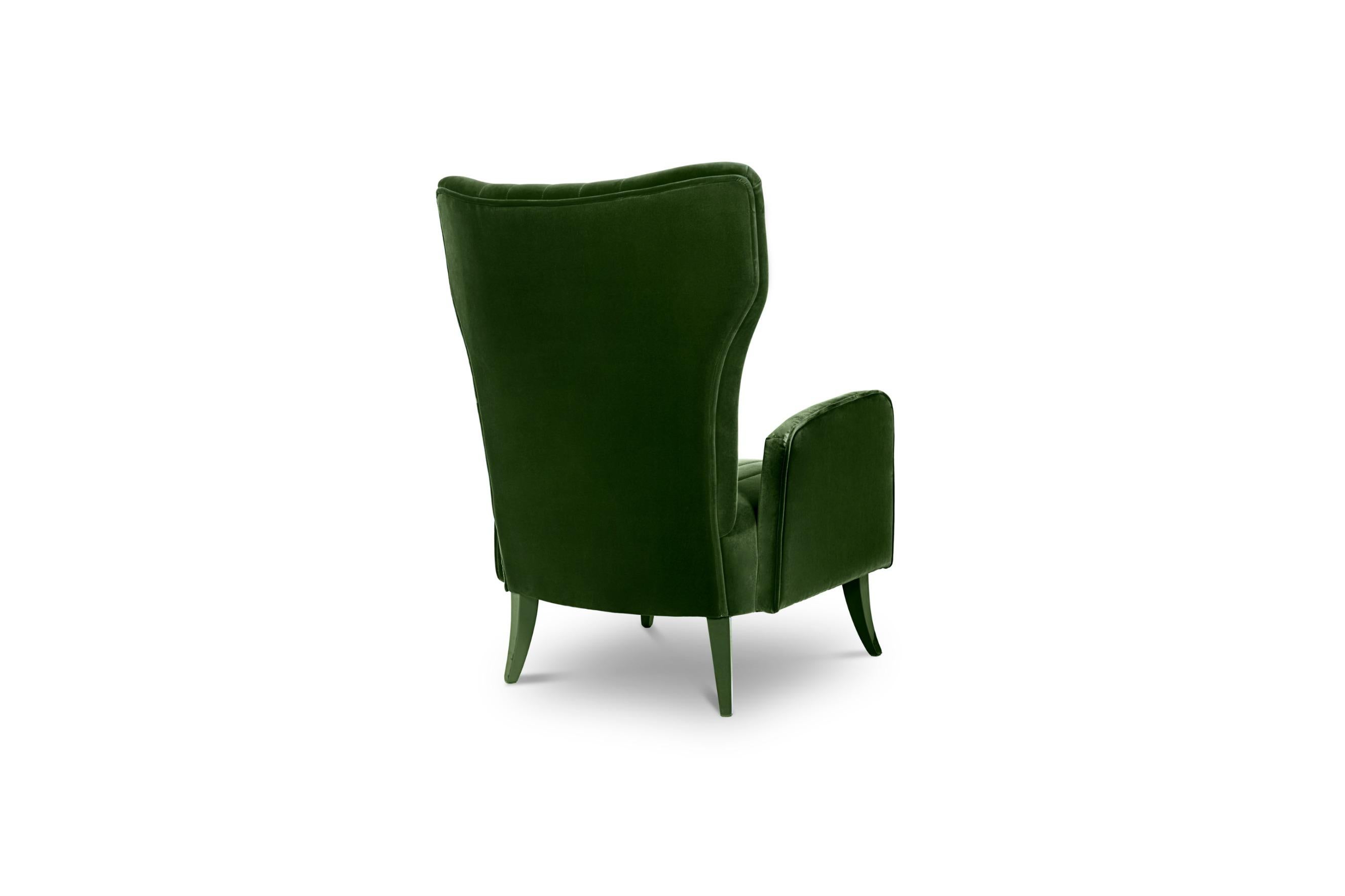 Davis Armchair in Cotton Velvet With Matte Lacquered Legs For Sale 2