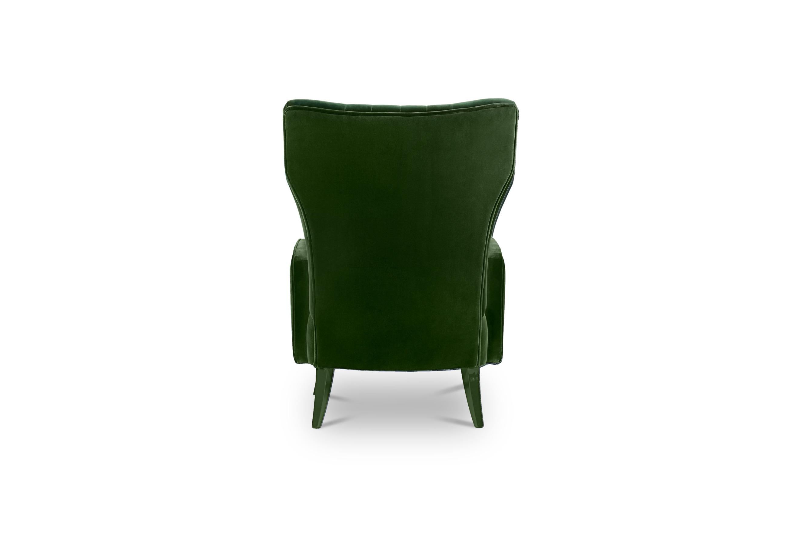 Davis Armchair in Cotton Velvet With Matte Lacquered Legs For Sale 3