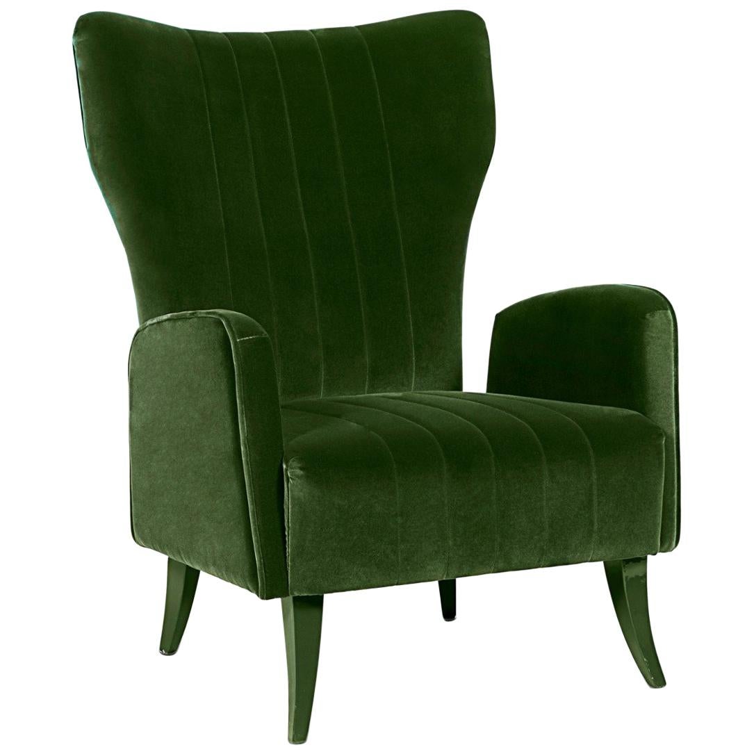 Davis Armchair in Cotton Velvet With Matte Lacquered Legs For Sale