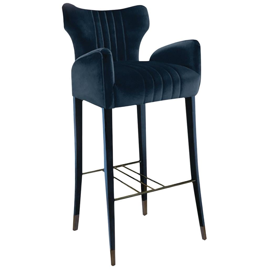 Davis Bar Chair in Cotton Velvet With Glossy Aged Brass For Sale