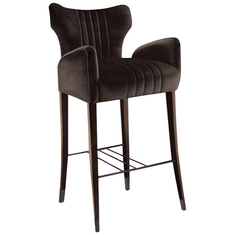 Brabbu Davis Counter Stool in Chocolate Brown Velvet For Sale at 1stdibs