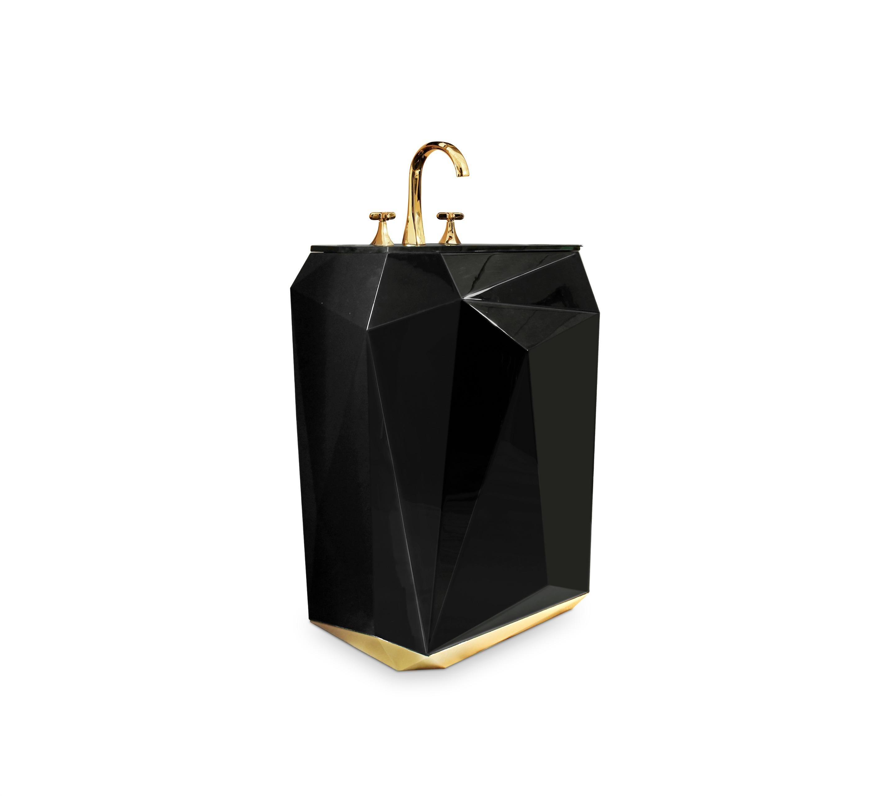 Modern Diamond In Wood With Black Gloss Finish Freestanding by Maison Valentina

A Modern Diamond in Wood with Black Gloss Finish Freestanding by Maison Valentina, features a wooden structure finished in a high gloss black varnish, a color that