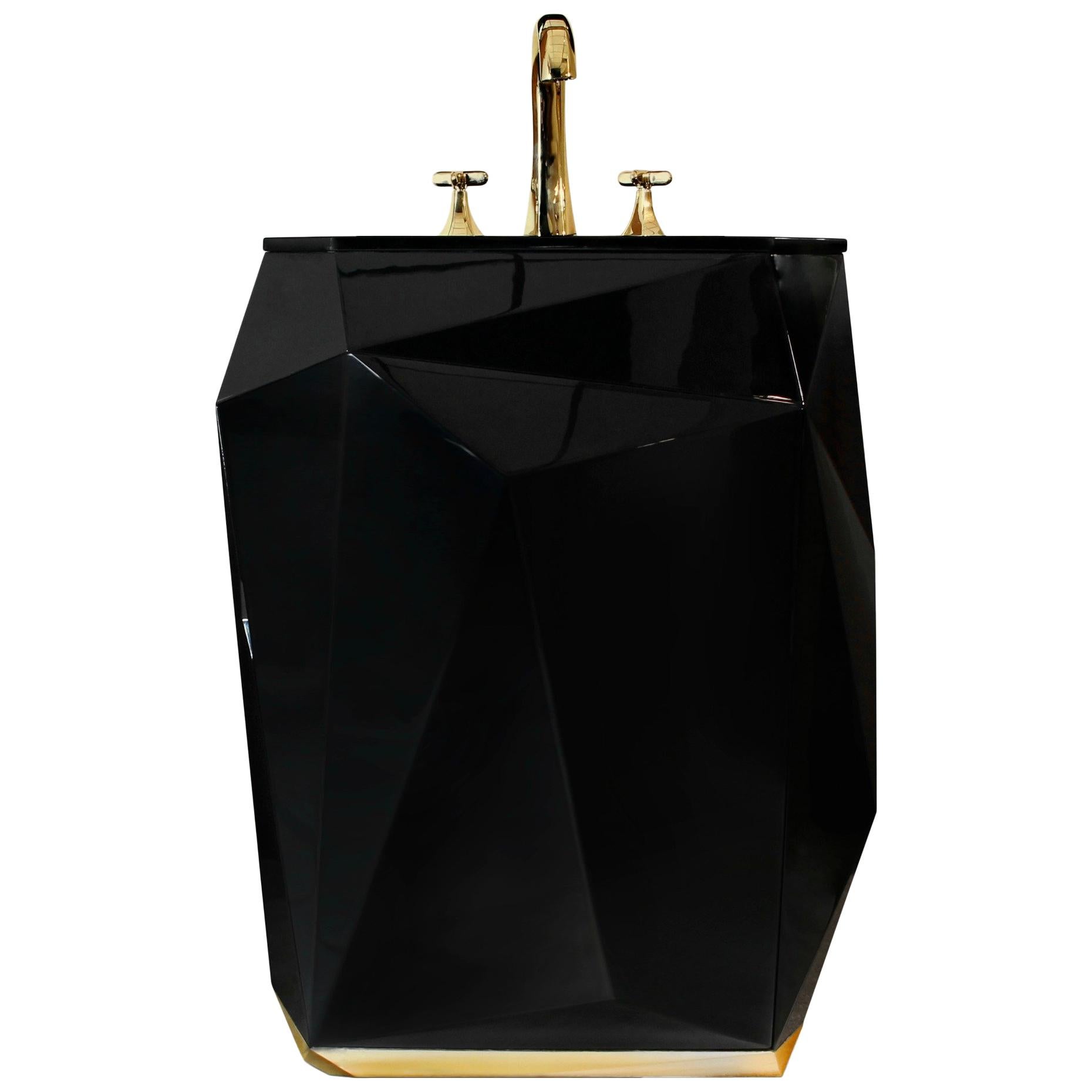 Modern Diamond In Wood With Black Gloss Finish Freestanding by Maison Valentina For Sale