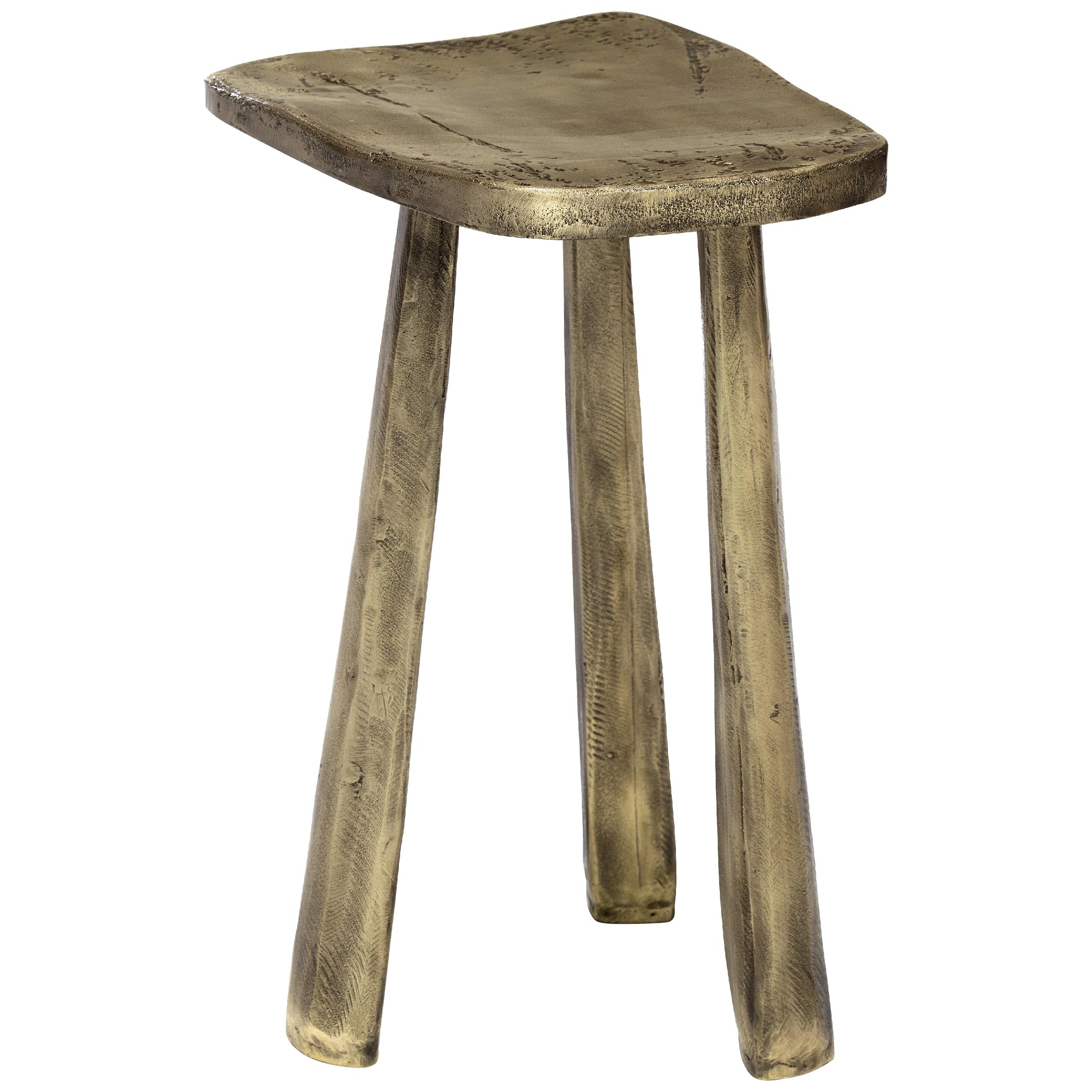 Dolmen Three-Leg Stool in Polished Casted Brass For Sale