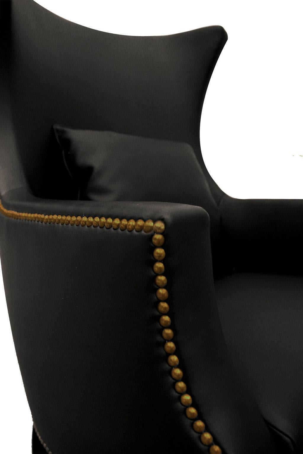 Dukono Armchair in Faux Leather With Aged Gold Nails In New Condition For Sale In New York, NY