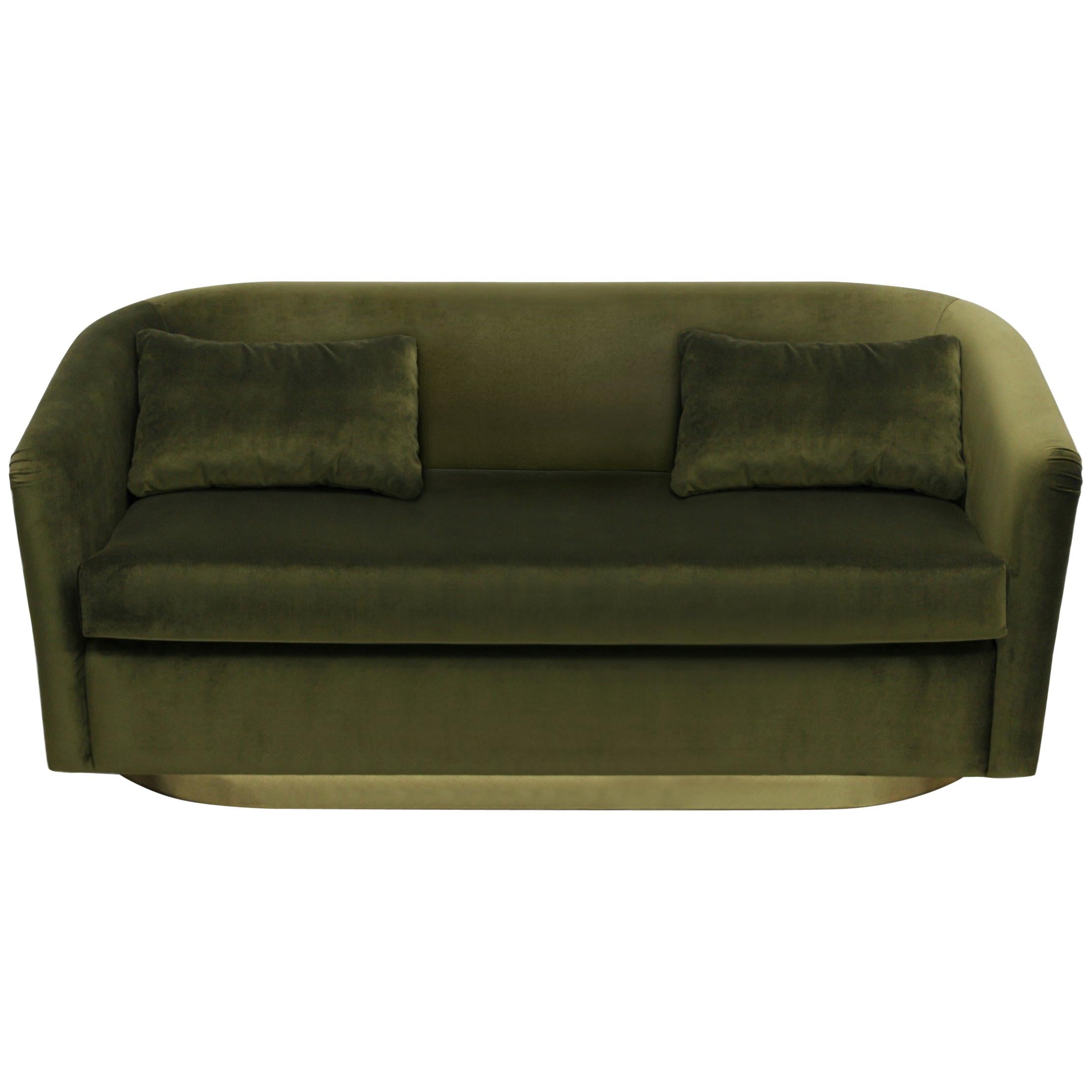 Earth Sofa in Cotton Velvet with Hammered Brass Base For Sale
