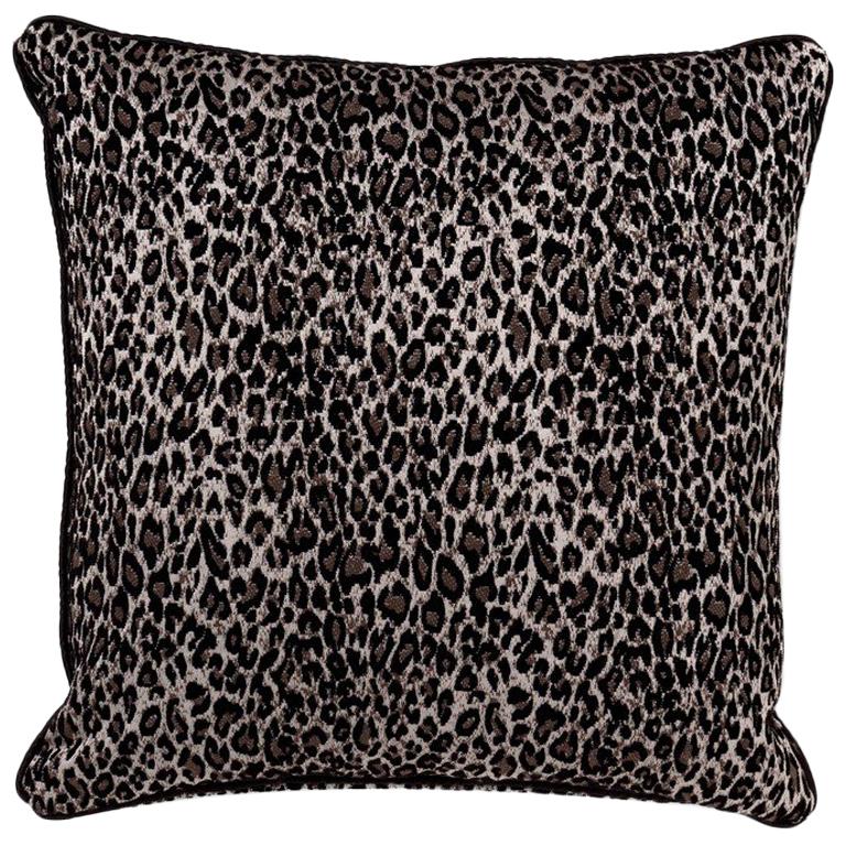 Brabbu Eclectic Pardus Pillow in Black Animal Print Twill For Sale