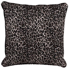 Brabbu Eclectic Pardus Pillow in Black Animal Print Twill