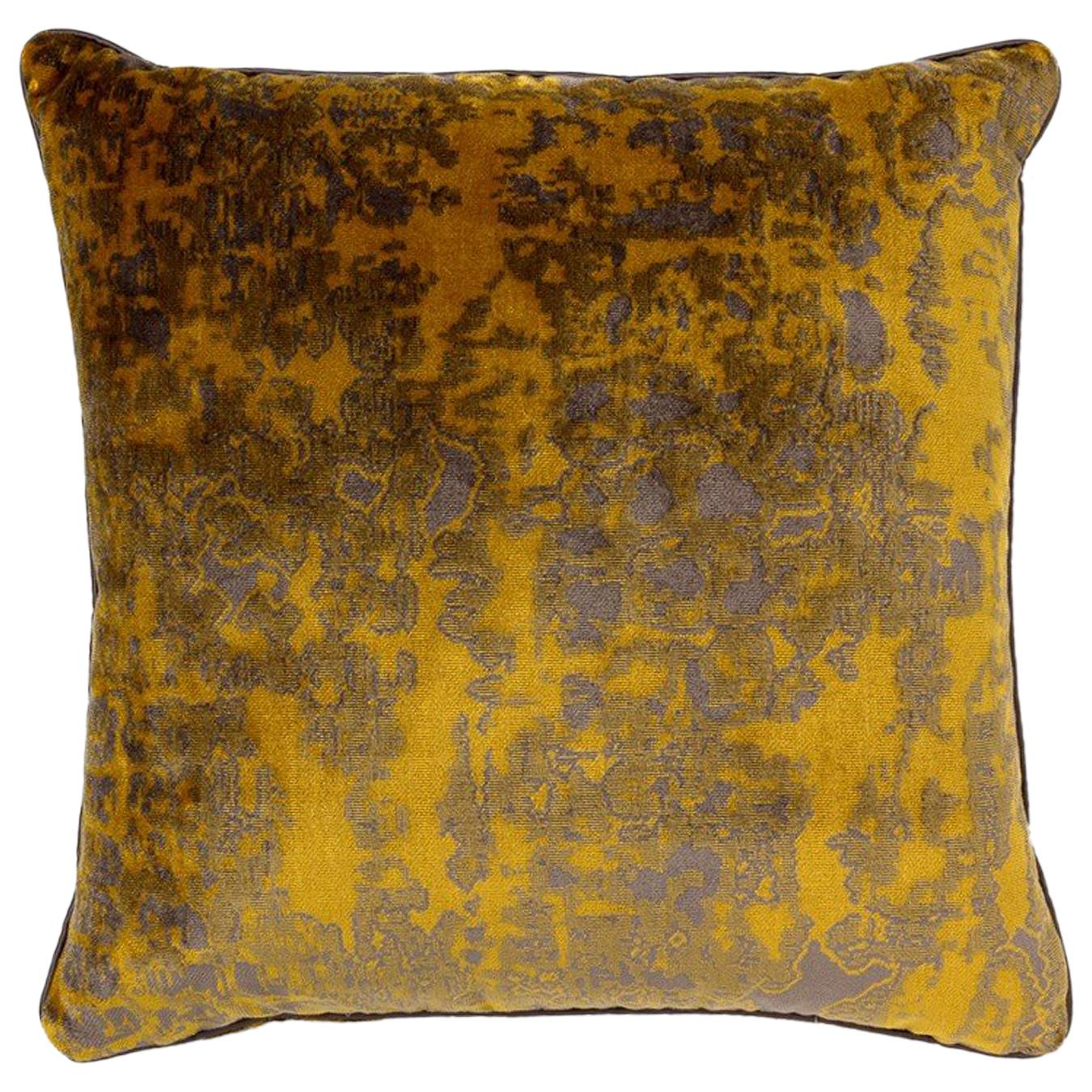 Brabbu Eclectic Wallingford Pillow in Yellow and Gray Velvet For Sale