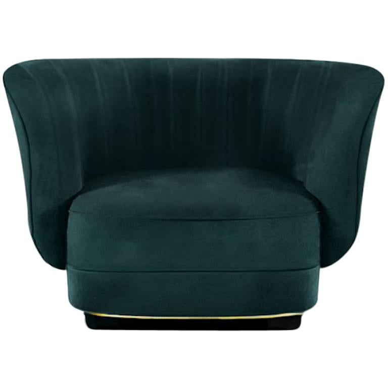 Elk Armchair in Cotton Velvet With Black Glossy Lacquered Base For Sale