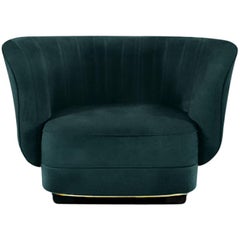 Elk Armchair in Cotton Velvet With Black Glossy Lacquered Base