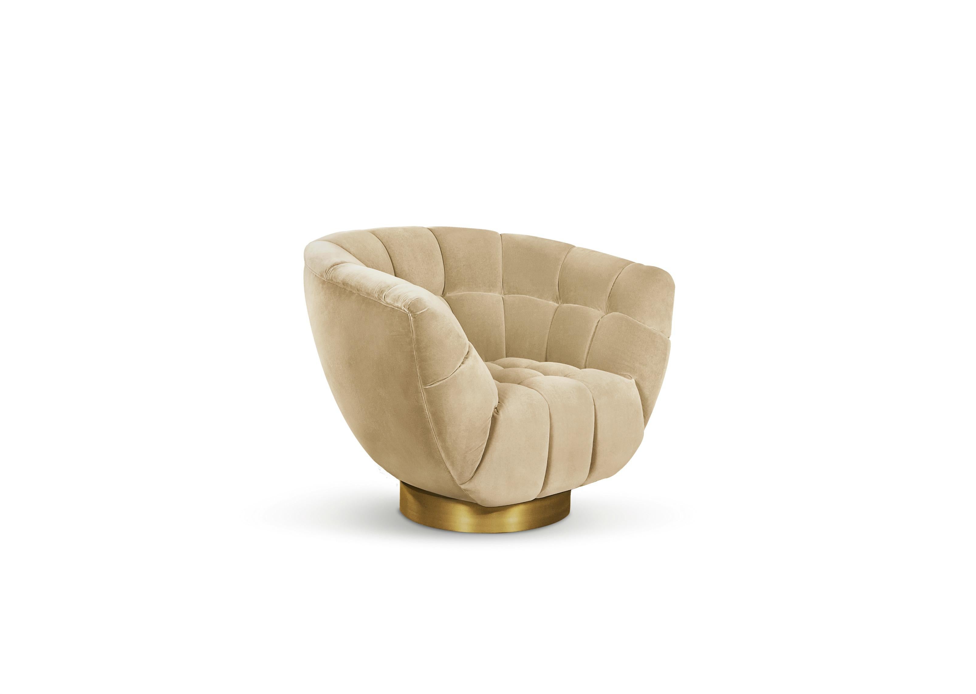 Modern Essex Swivel Armchair in Velvet by Brabbu

A Modern Swivel Armchair, Essex is a seating piece in Velvet fabric designed by Brabbu, that was inspired in the Metamorphosis - the transformation process from caterpillar to butterfly. Essex is a