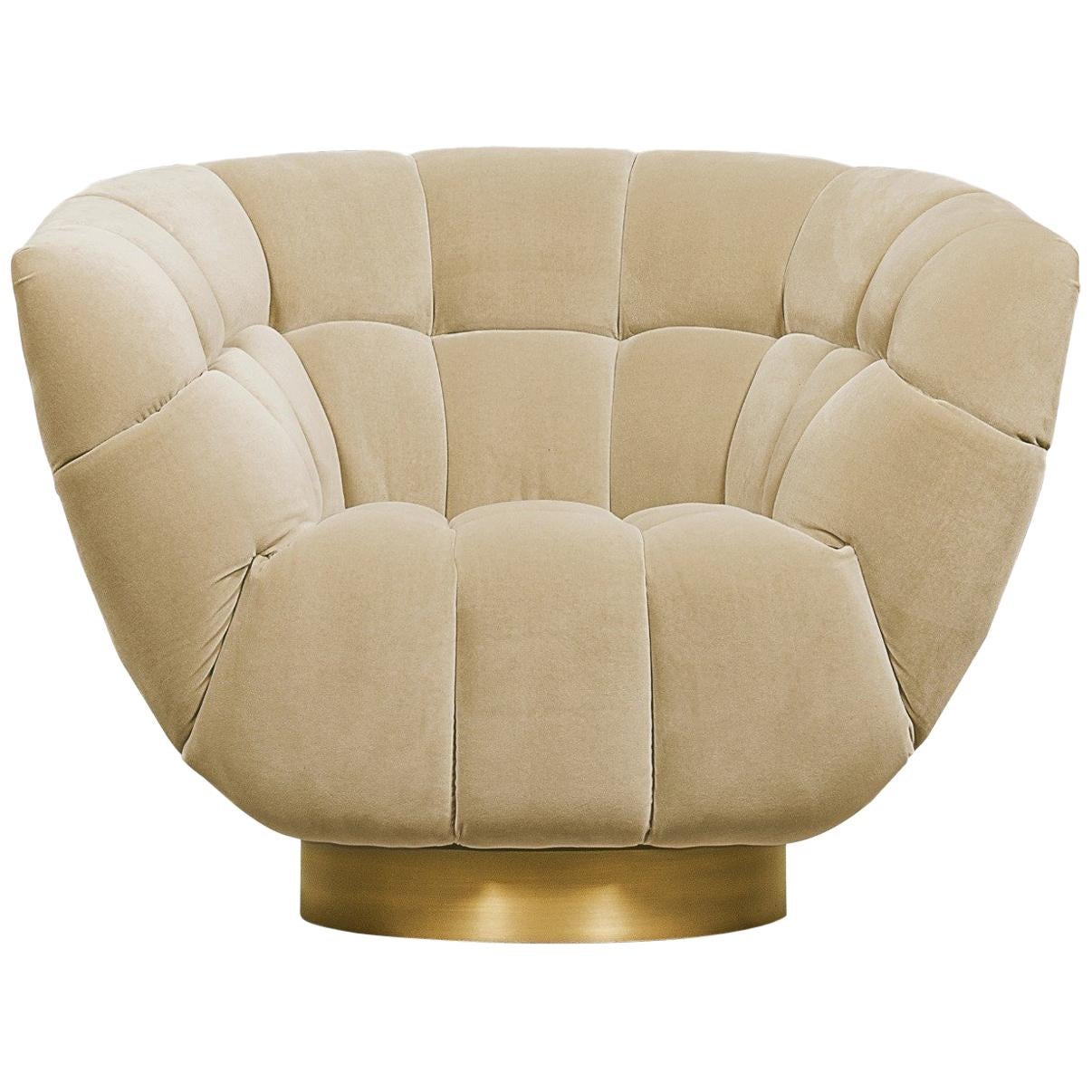 Modern Essex Swivel Armchair in Velvet by Brabbu For Sale