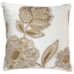 Brabbu Flora Pillow in White Linen with Gold Stitching
