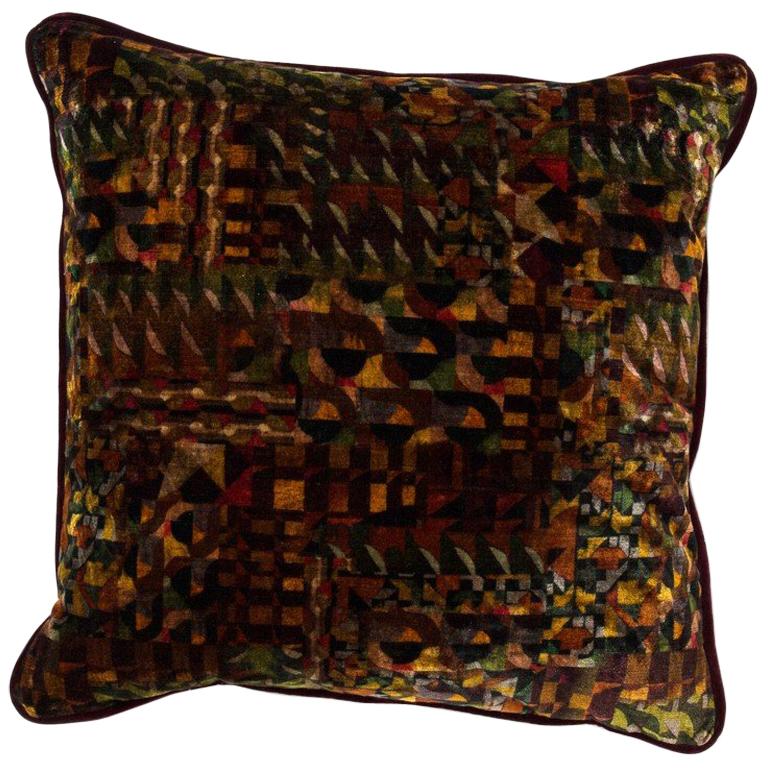 Brabbu Gerard Earth Pillow in Brown and Green Multicolored Velvet For Sale