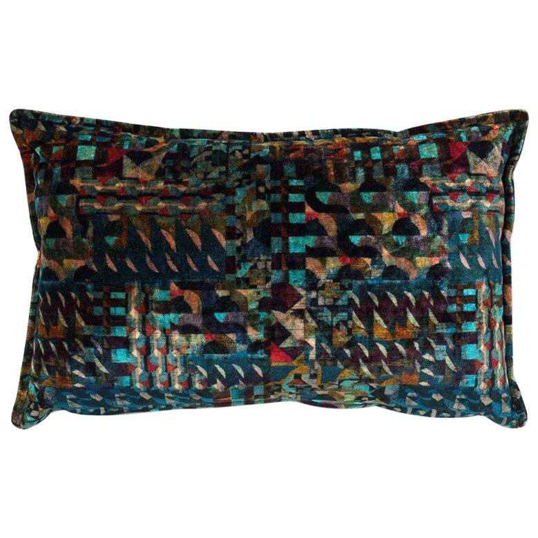 Brabbu Gerard Rectangular Sky Pillow in Blue & Green Multicolored Velvet For Sale