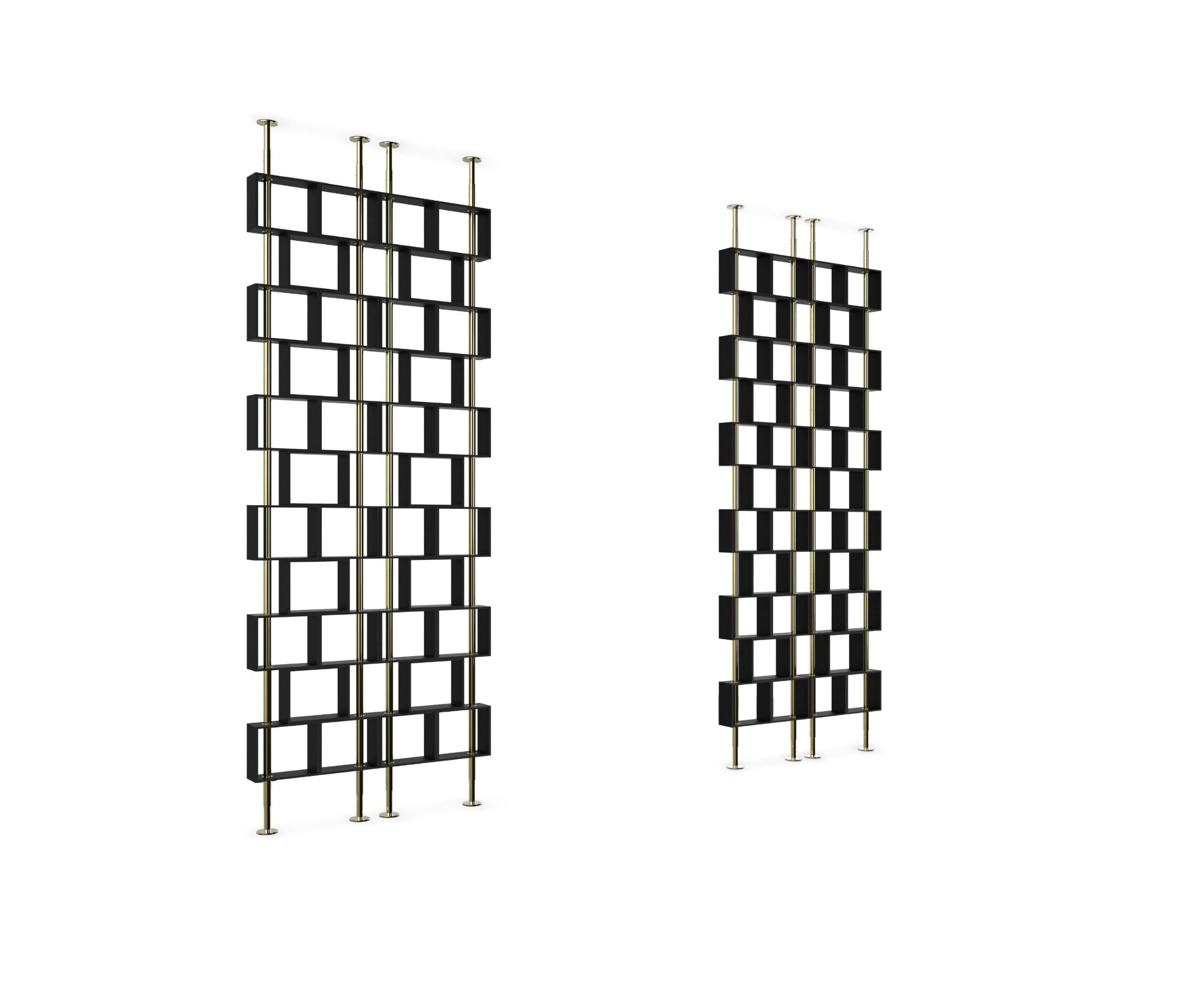 A cubic shape museum was built in Hanoi, Vietnam, to tell stories about its city and people. Hanoi screen pays tribute to these cubic forms, giving a modern feel to any interior. Made in gold plated brass and black matte lacquer, this wall screen