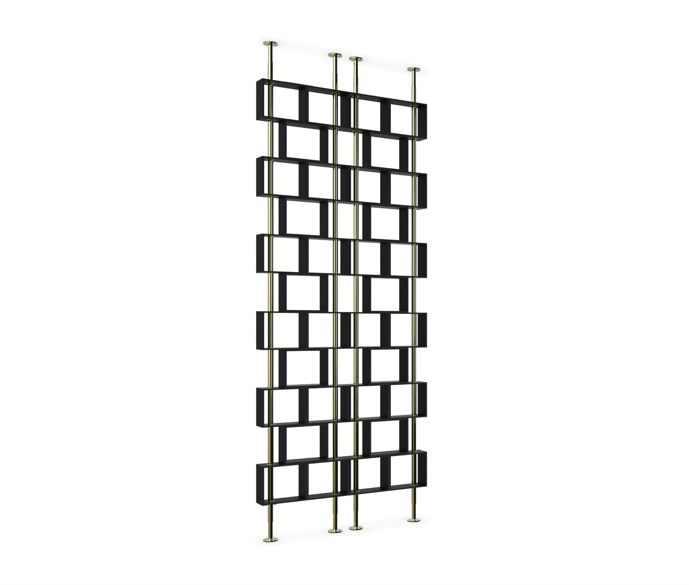 Art Deco Hanoi Screen in Matte Black with Gold-Plated Brass Detail by Brabbu For Sale