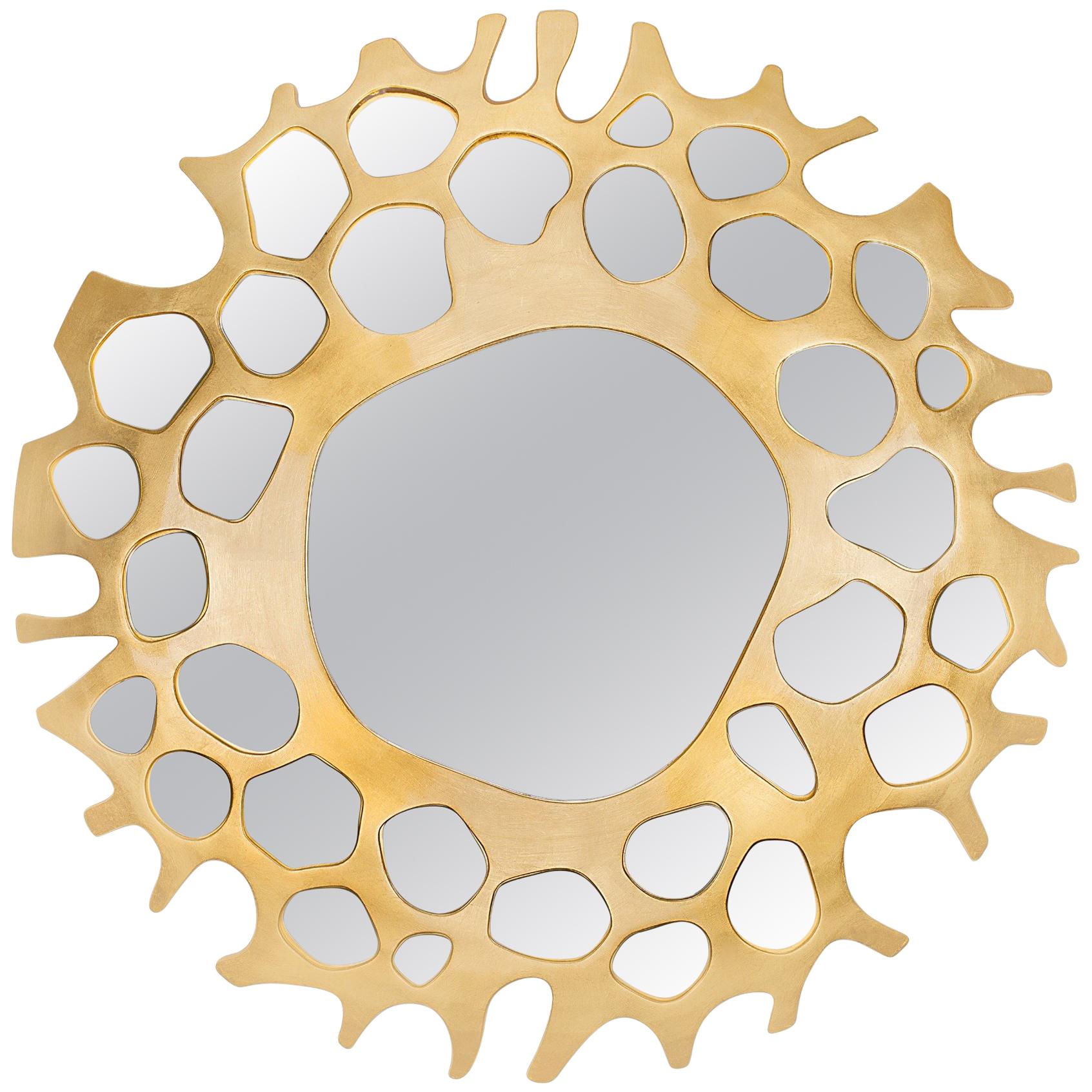 Helios Mirror with Soft Gold Leaf Finish by Brabbu For Sale