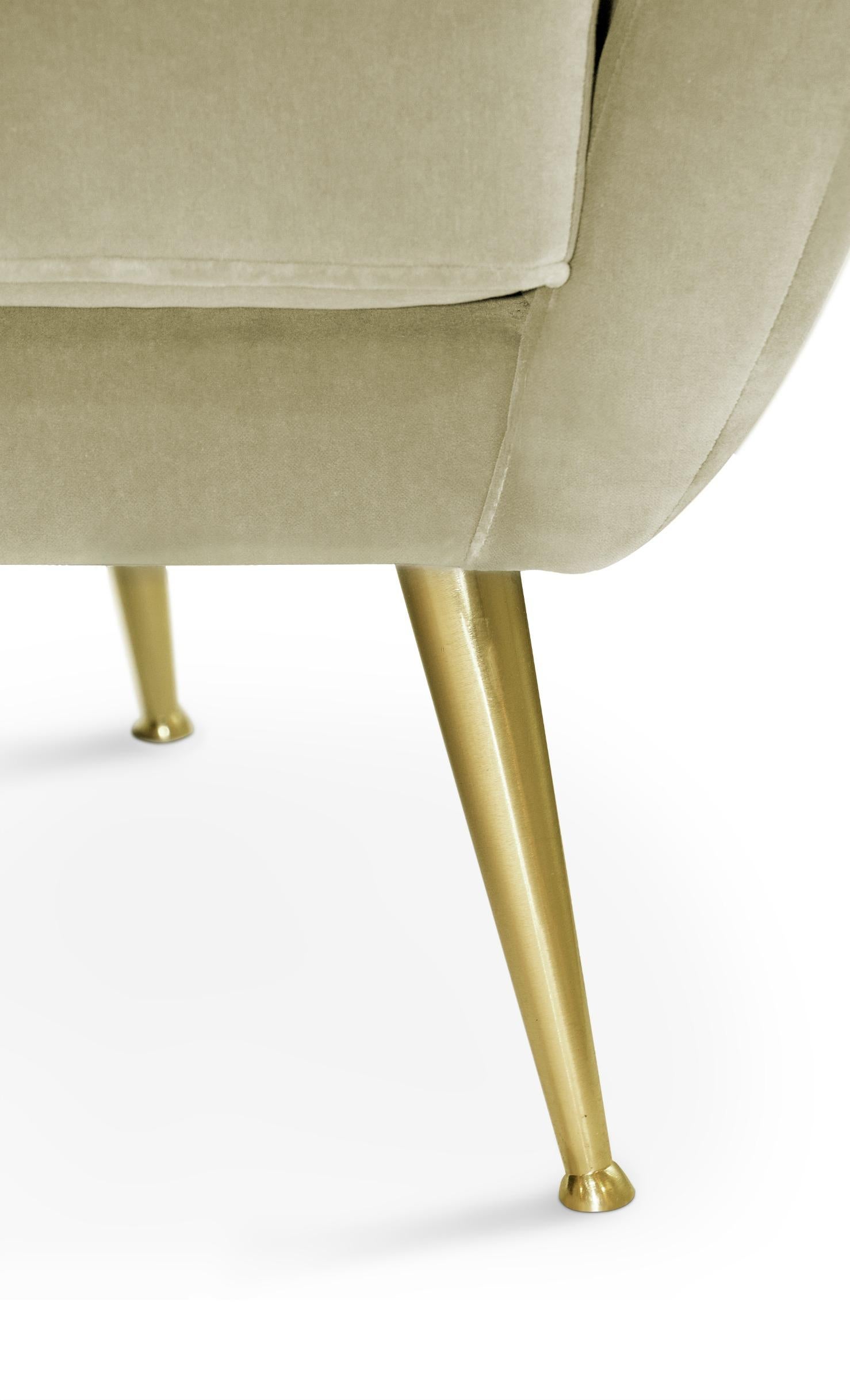 Art Deco Hermes Sofa in Cotton Velvet With Gold Finish Legs by Brabbu For Sale