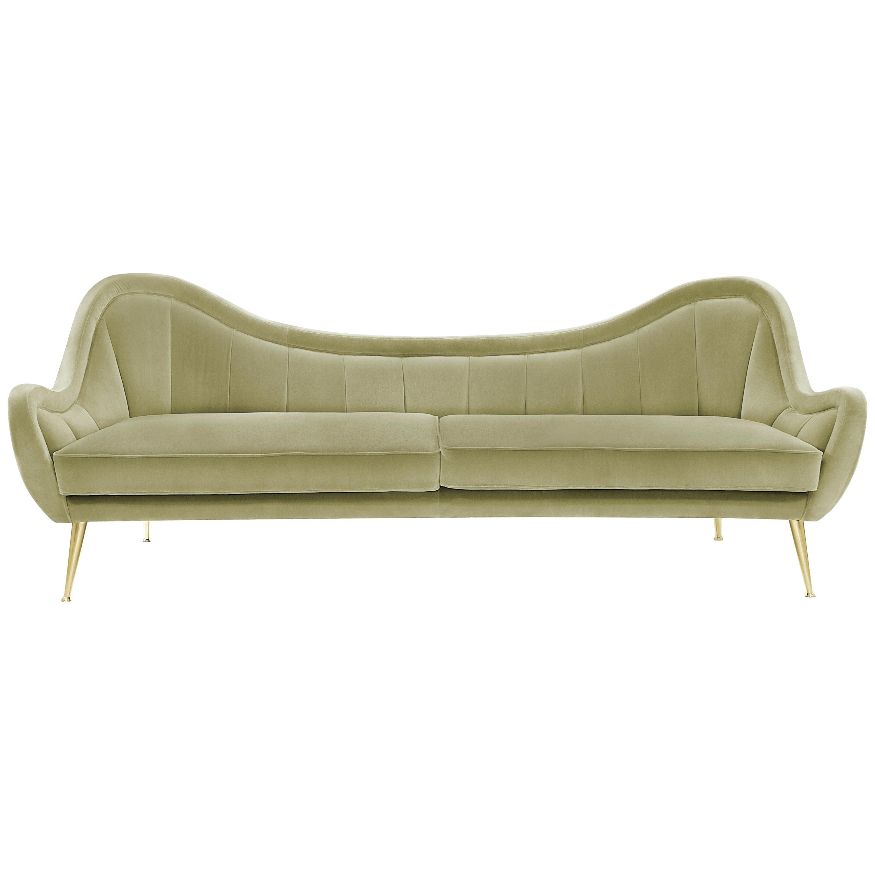 Hermes Sofa in Cotton Velvet With Gold Finish Legs by Brabbu For Sale