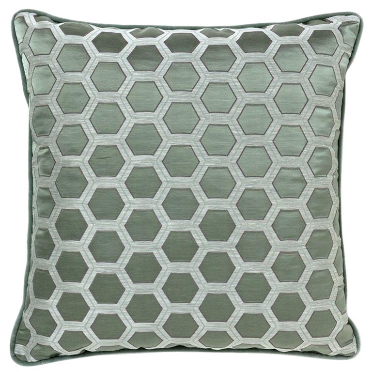 2 Brabbu Honeycomb Blue Pillow in Cotton-Linen Blend For Sale