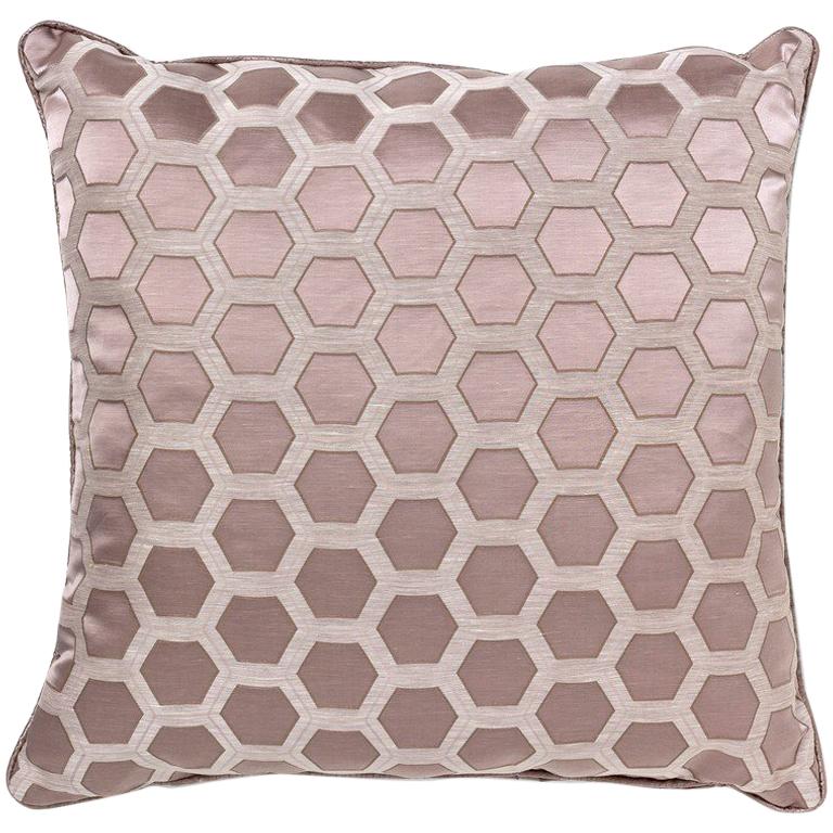 2 Brabbu Honeycomb Pink Pillow in Cotton-Linen Blend For Sale
