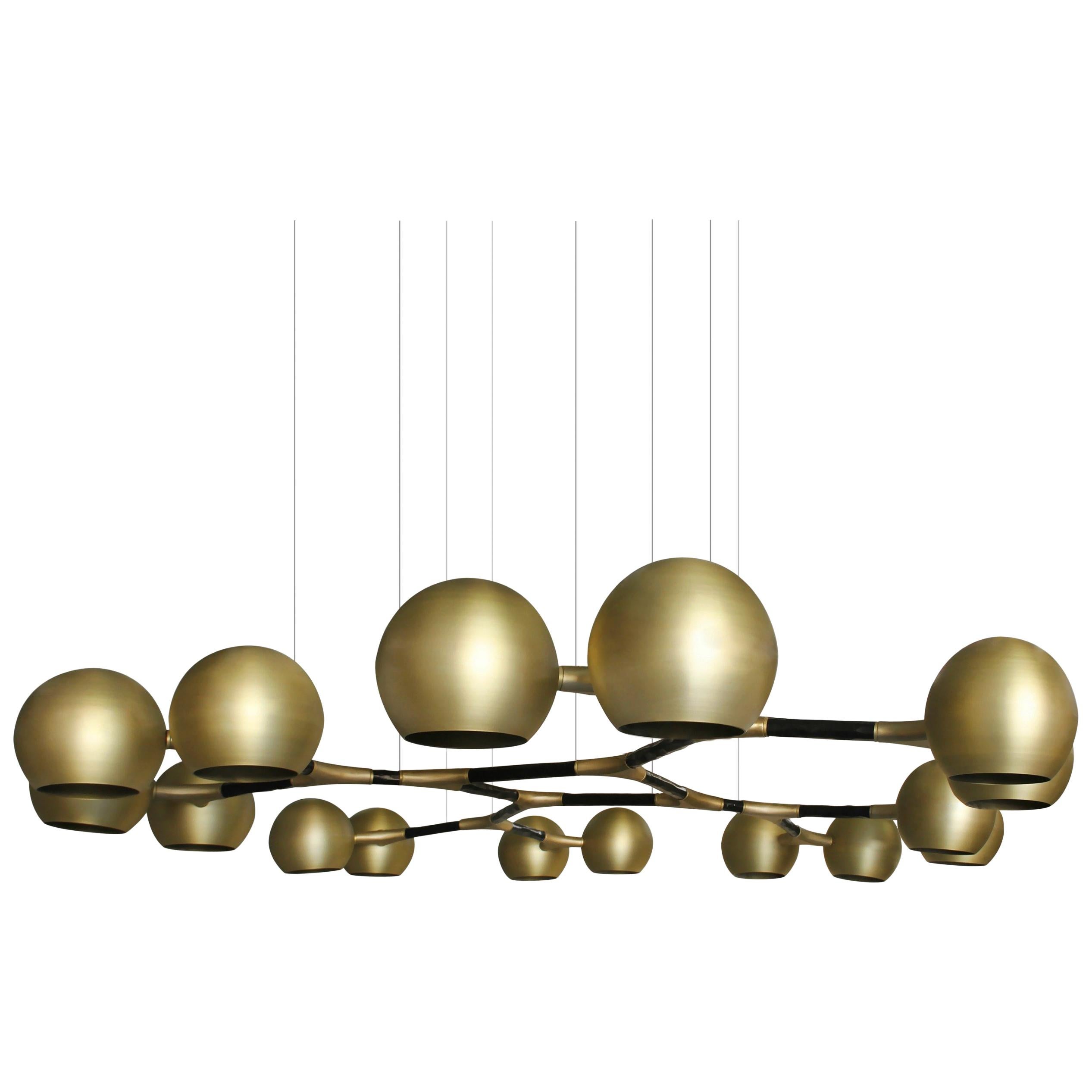 Horus Suspension Light in Matte Brass with Black Lacquered Detail For Sale