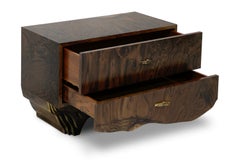 Huang Bedside Table with Walnut Root Veneer and Brushed Brass Detail by Brabbu