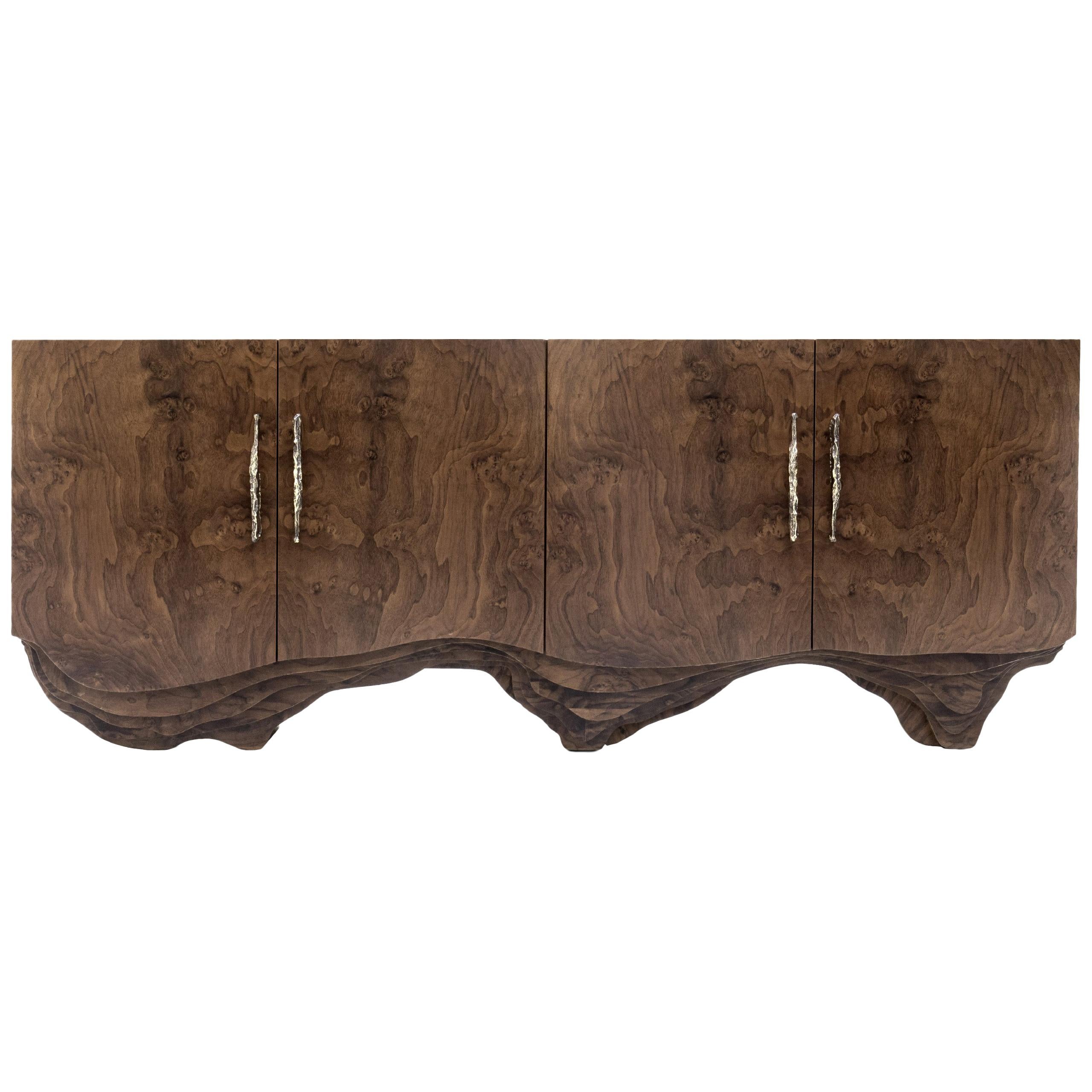 Huang Sideboard with Walnut Root Veneer and Brushed Brass Detail by Brabbu For Sale