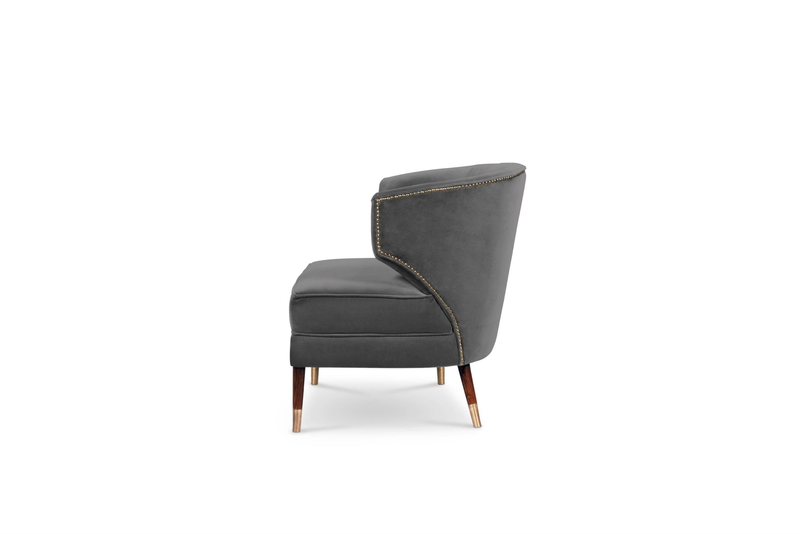 Modern Ibis Armchair in Cotton Velvet with Brass Details For Sale