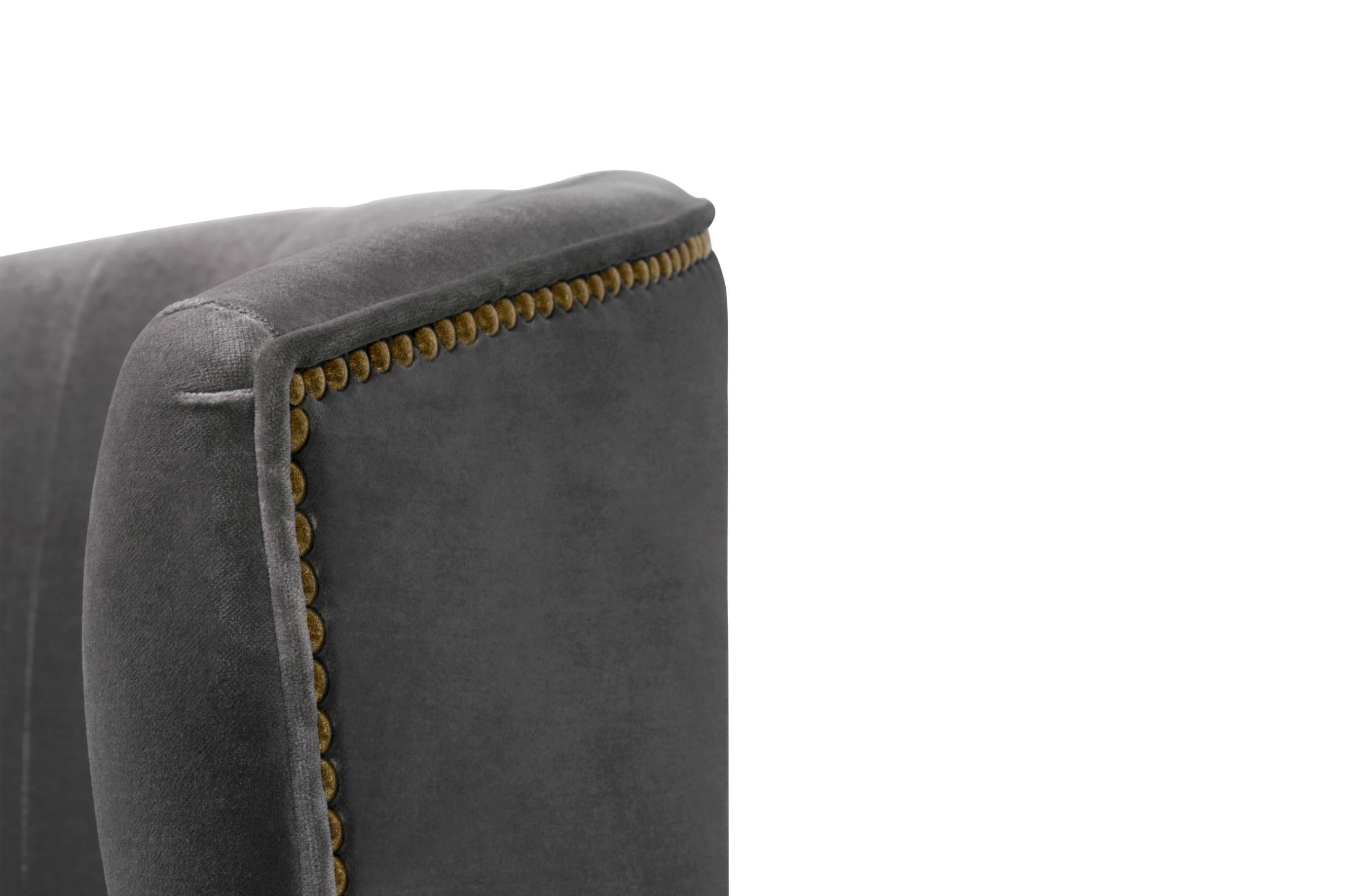 Ibis Armchair in Cotton Velvet with Brass Details In New Condition For Sale In New York, NY