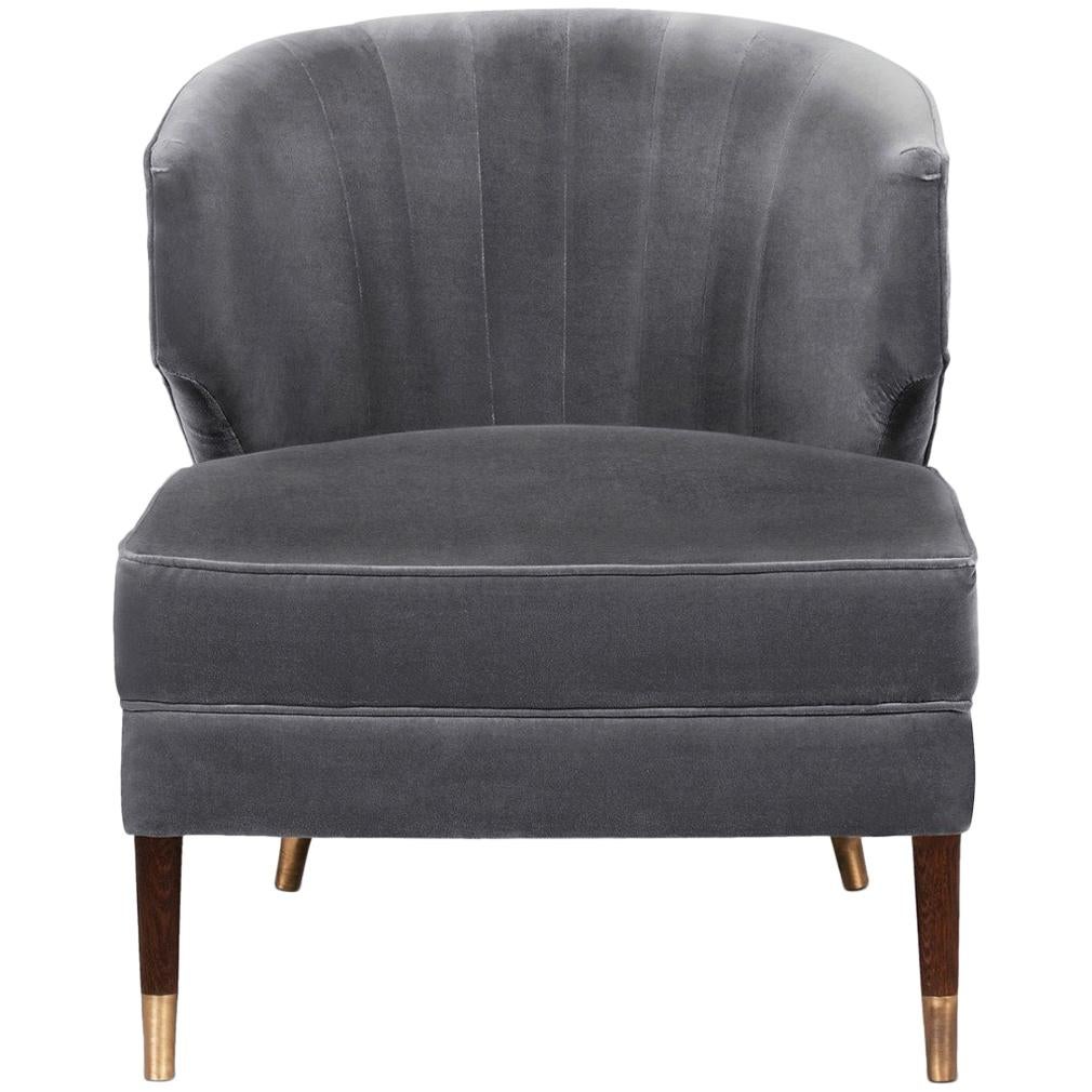 Ibis Armchair in Cotton Velvet with Brass Details For Sale