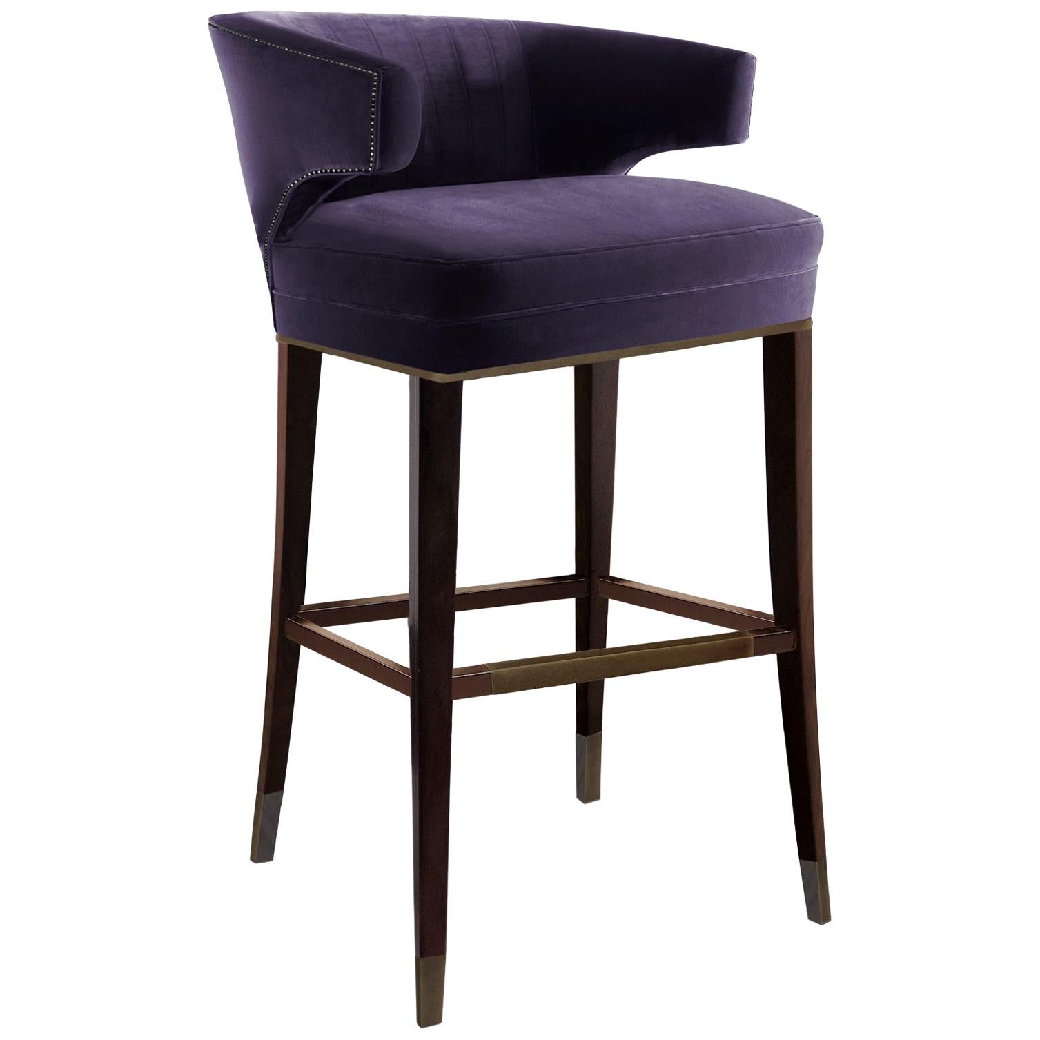 Ibis Bar Chair in Cotton Velvet with Wood Legs For Sale