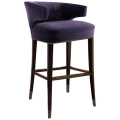 Ibis Bar Chair in Cotton Velvet with Wood Legs