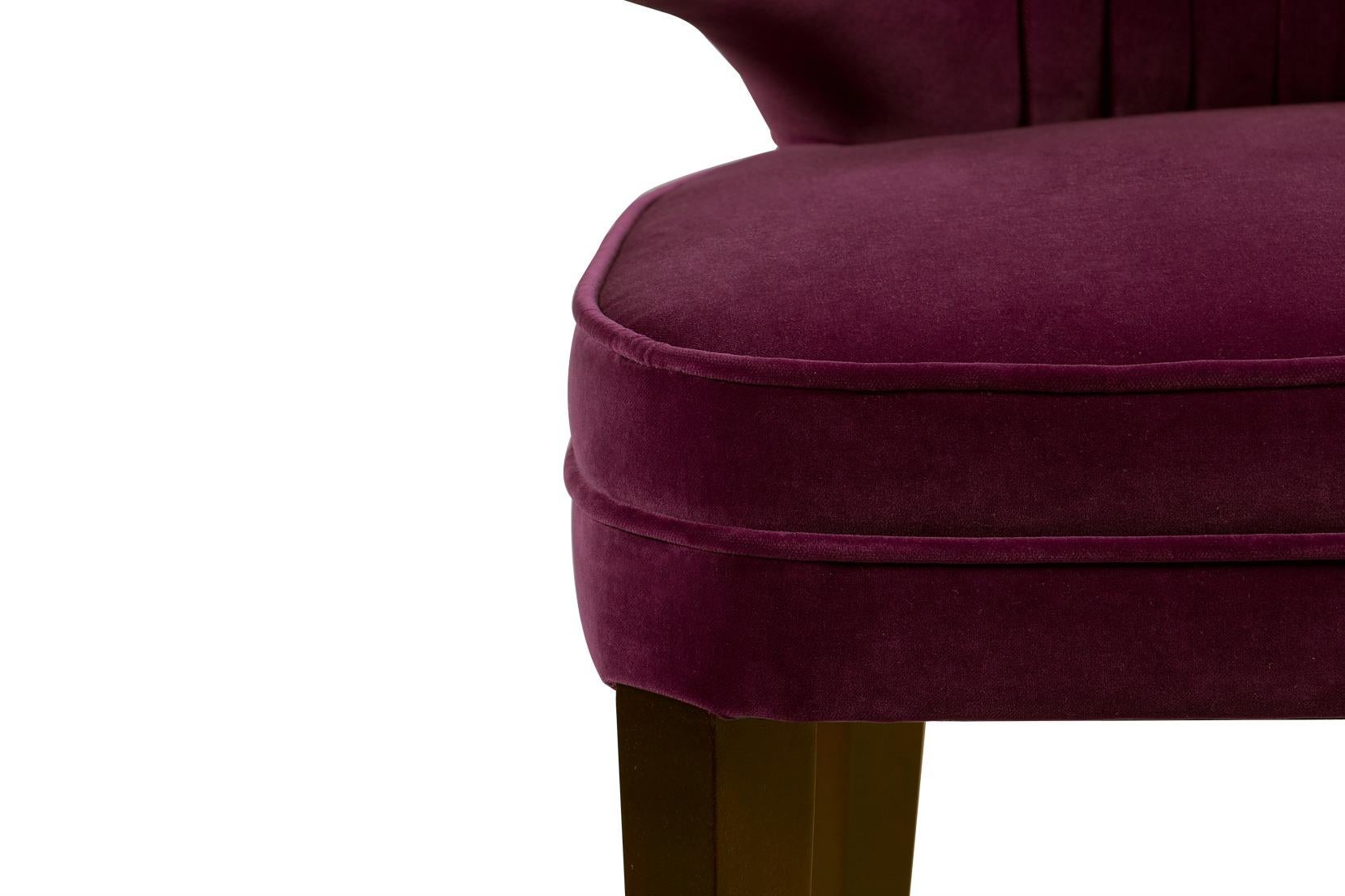 Mid-Century Modern Ibis Dining Chair in Cotton Velvet With Matte Varnish Legs by Brabbu For Sale